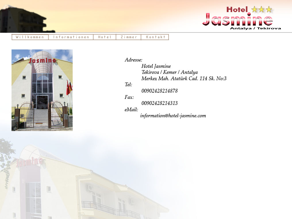 kontakt , hotel tekirova jasmine , information@hotel-jasmine.com