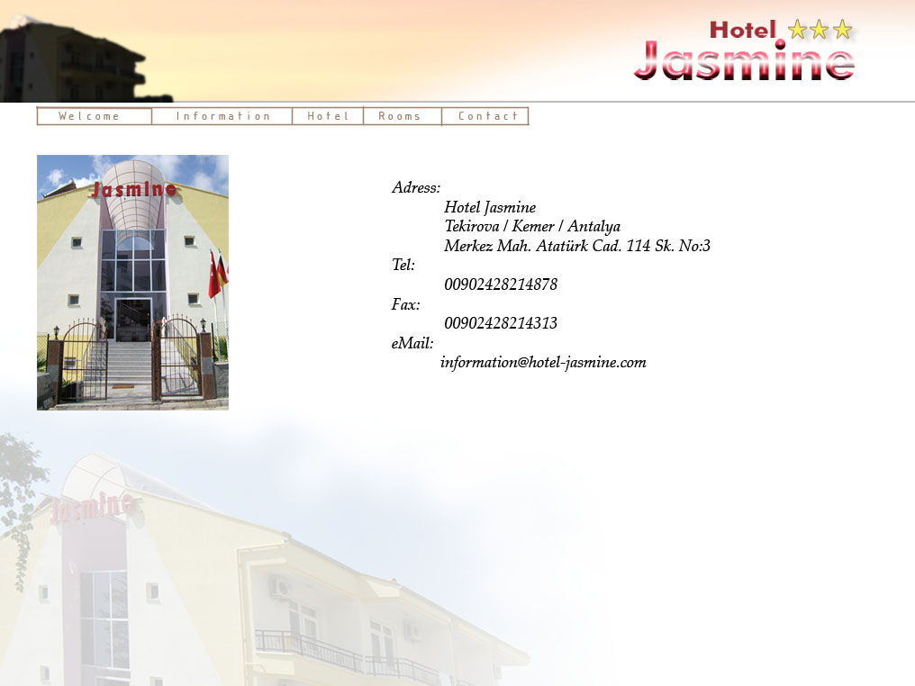 contact , hotel tekirova jasmine , information@hotel-jasmine.com